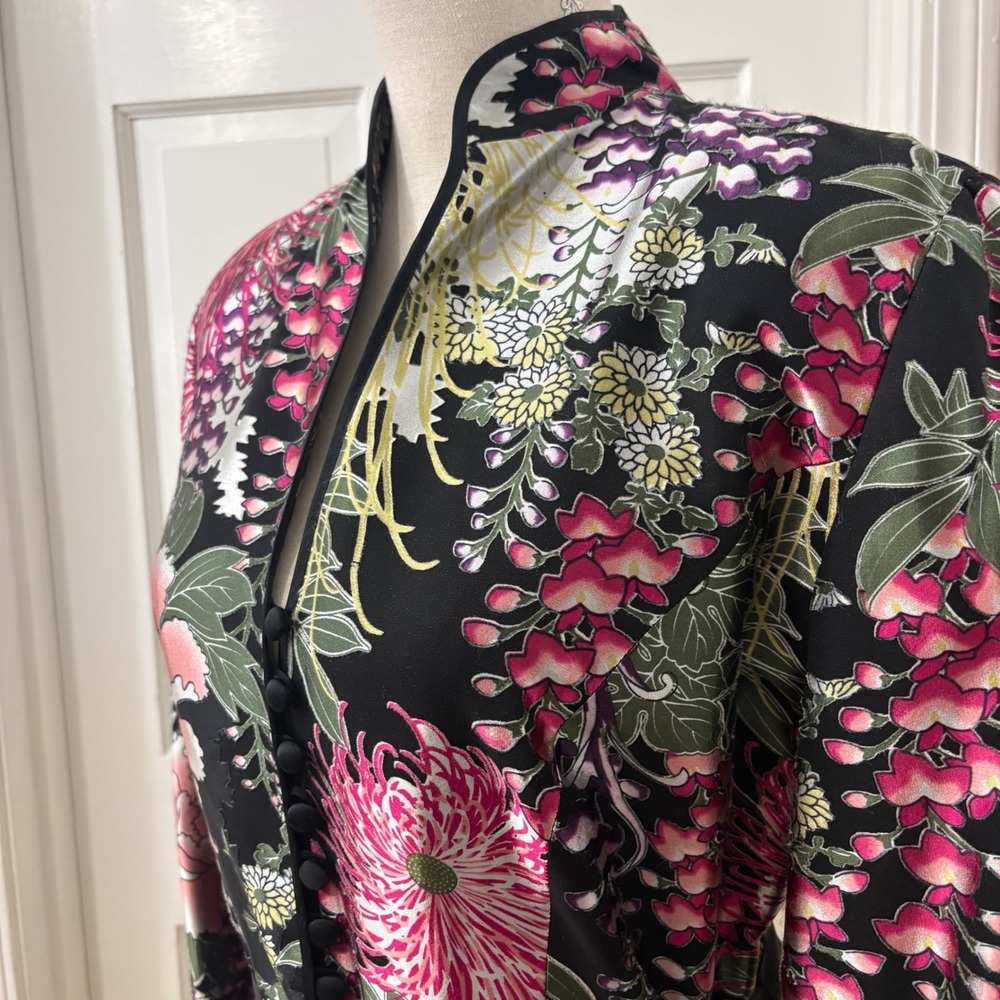 JS Collections Floral Silk Blend Jacket 14 Botanical Mandarin Asian Evening Chic